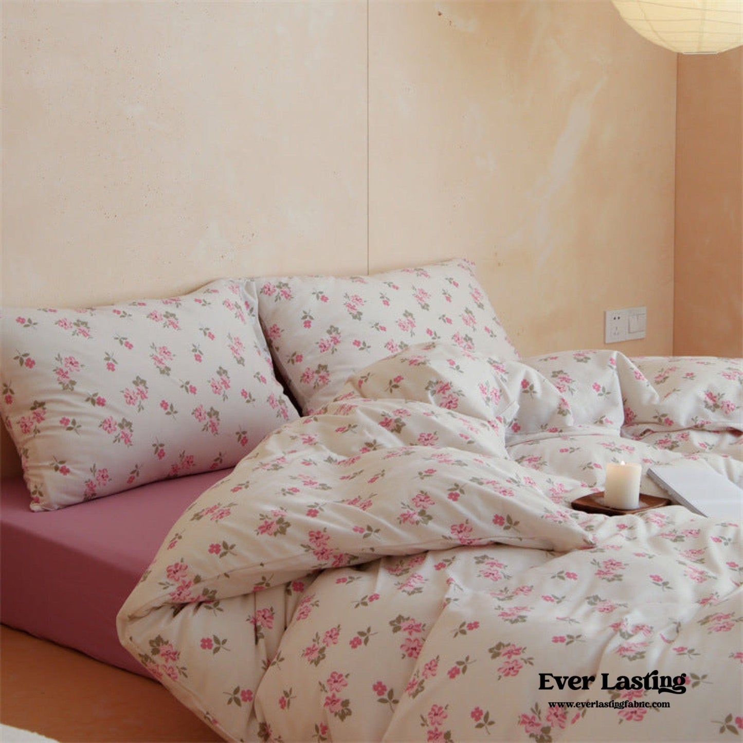 Jersey Knit Cotton Floral Bedding Set / Pink