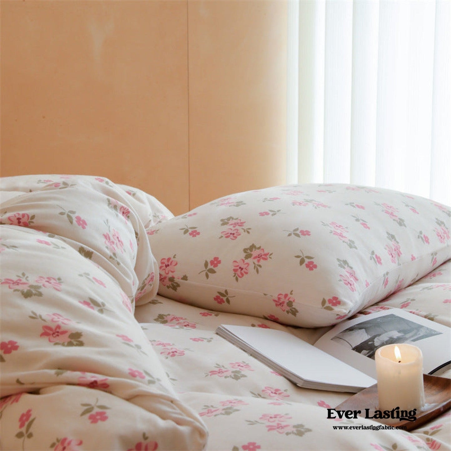 Jersey Knit Cotton Floral Bedding Set / Pink