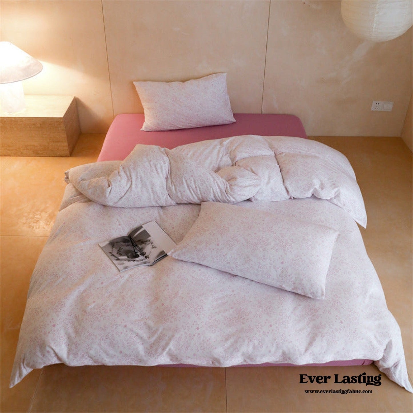 Jersey Knit Cotton Floral Bedding Set / Pink