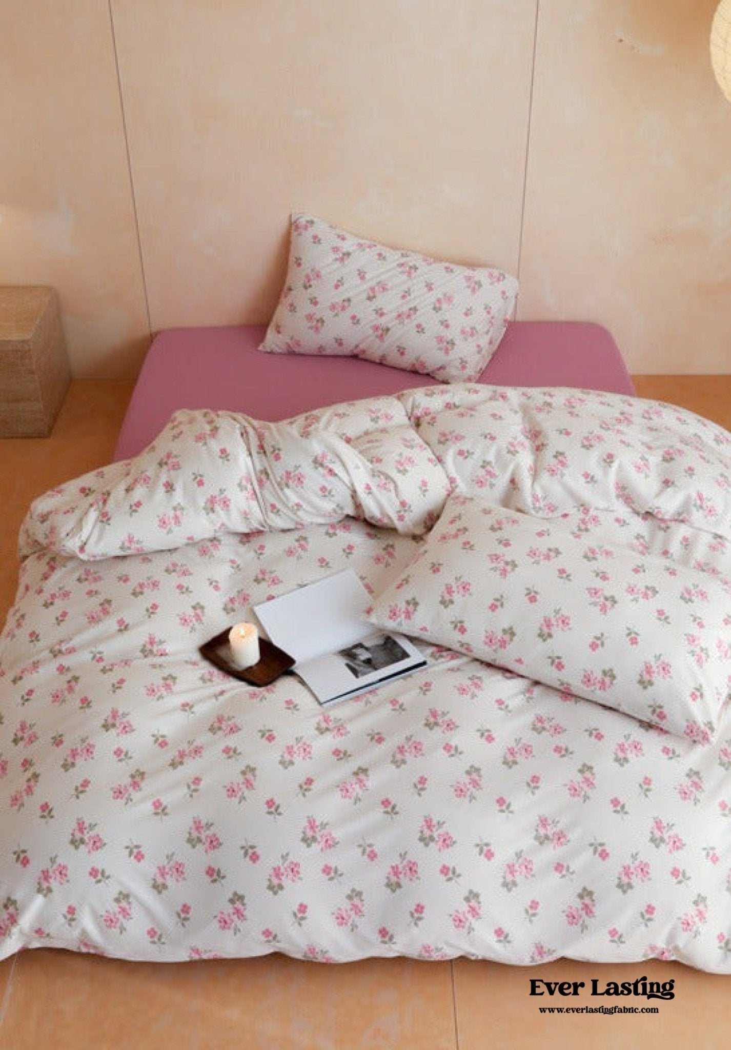 Jersey Knit Cotton Floral Bedding Set / Pink