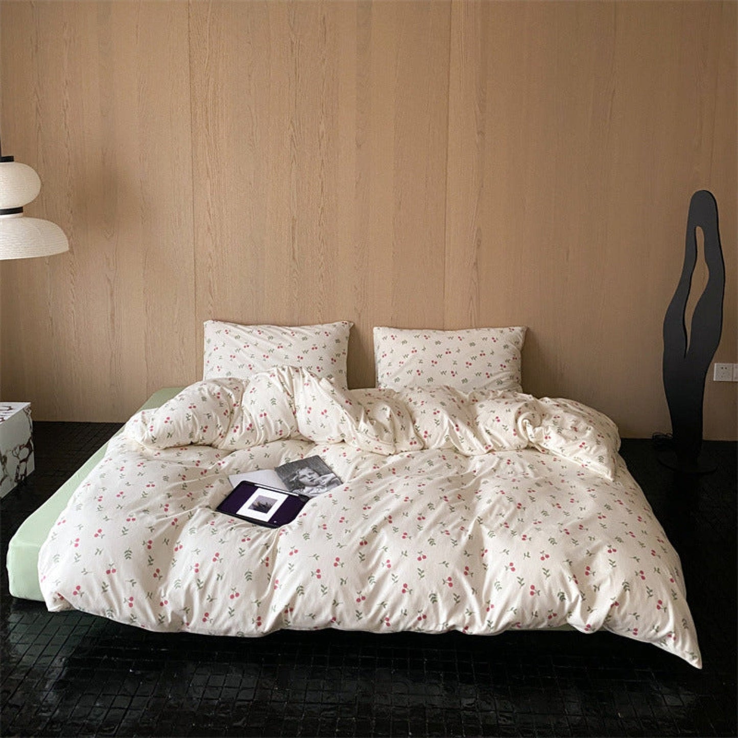 Jersey Knit Cotton Floral Bedding Set / Pink