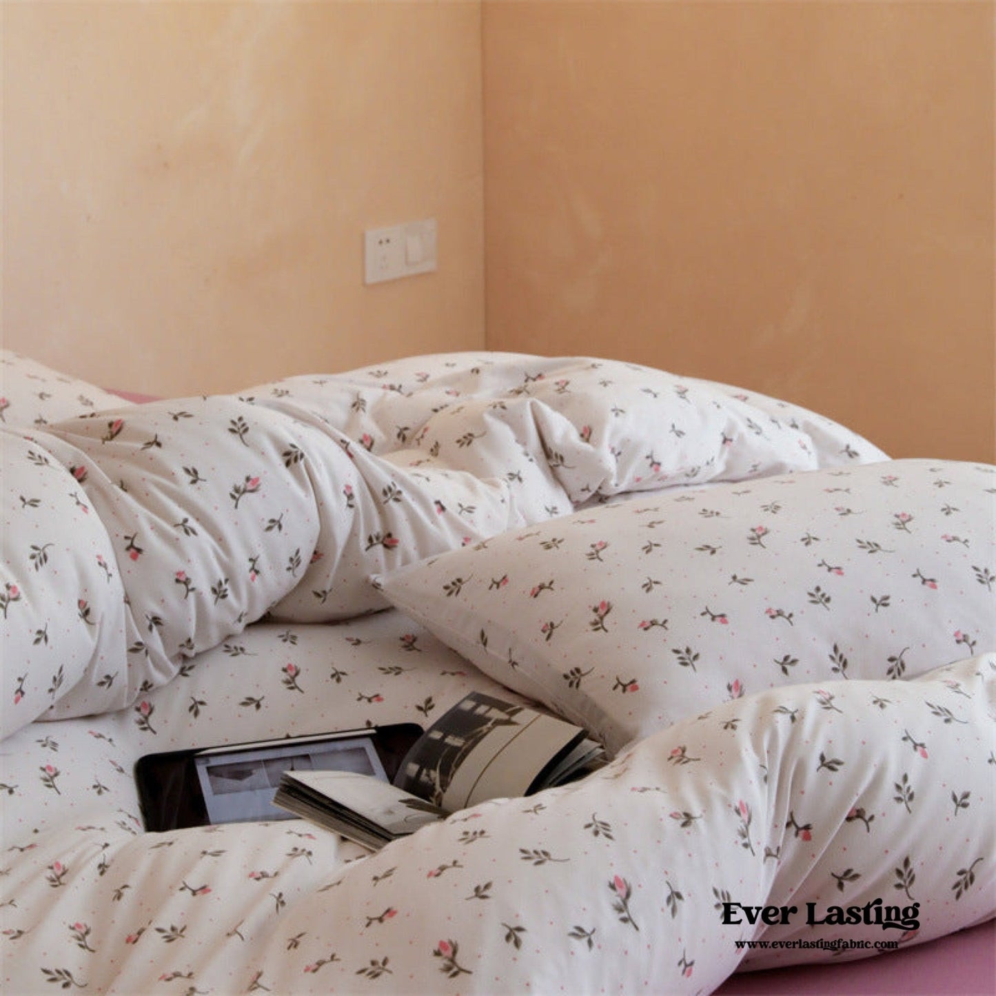 Jersey Knit Cotton Floral Bedding Set / Pink