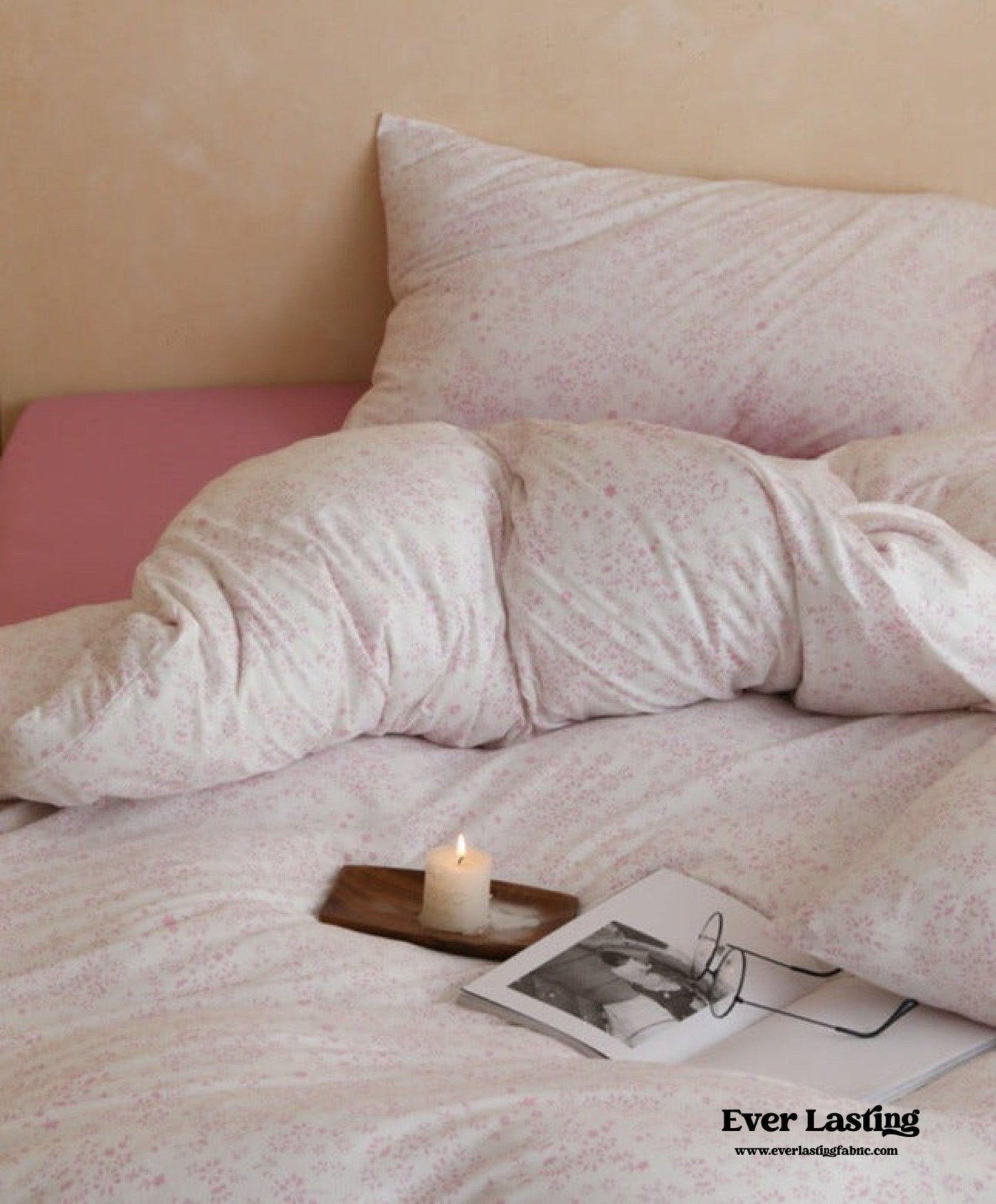 Jersey Knit Cotton Floral Bedding Set / Pink