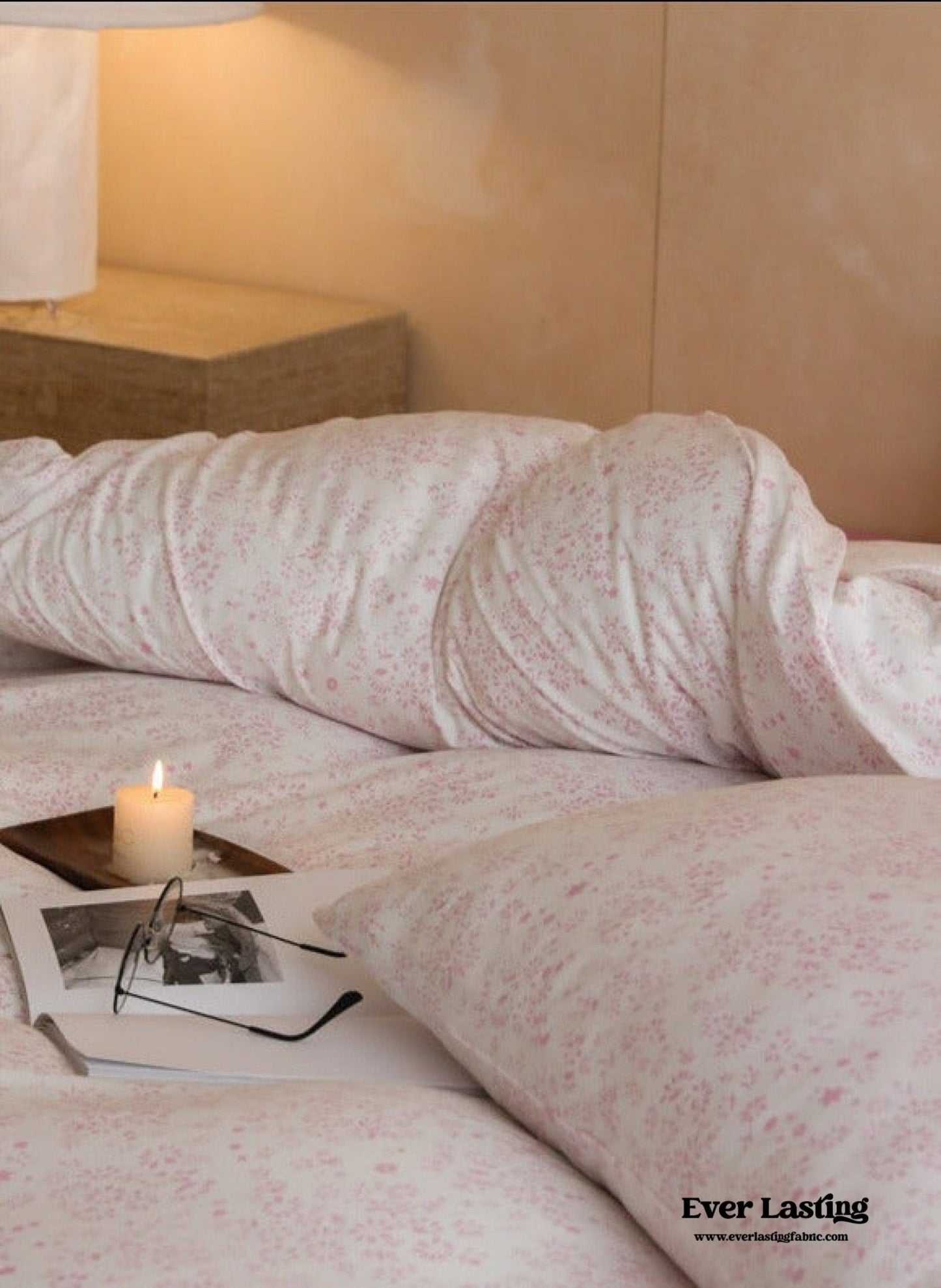 Jersey Knit Cotton Floral Bedding Set / Pink
