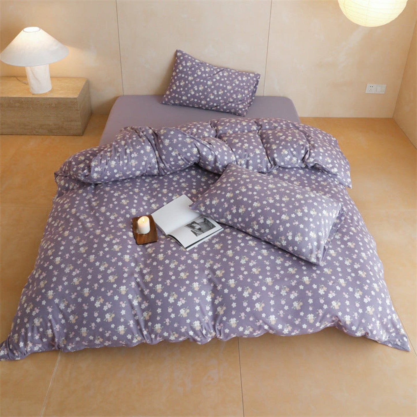 Jersey Knit Cotton Floral Bedding Set / Pink
