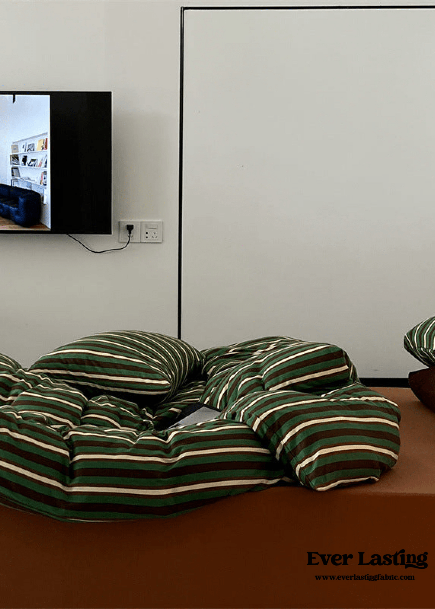 Jersey Knit Retro Stripe Bedding Set / Blue + Burgundy