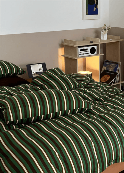 Jersey Knit Retro Stripe Bedding Set / Blue + Burgundy