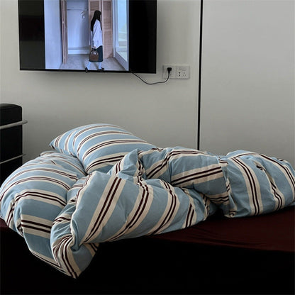 Jersey Knit Retro Stripe Bedding Set / Blue + Burgundy