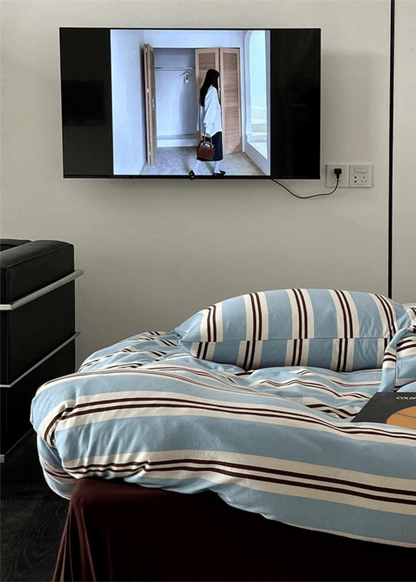 Jersey Knit Retro Stripe Bedding Set / Blue + Burgundy