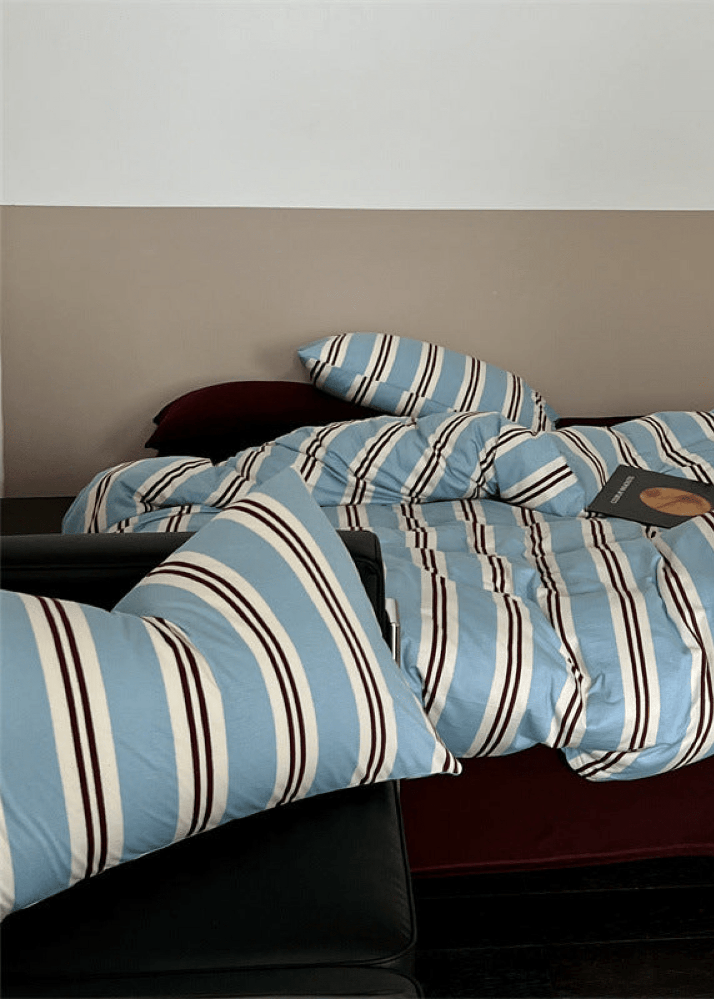 Jersey Knit Retro Stripe Bedding Set / Blue + Burgundy