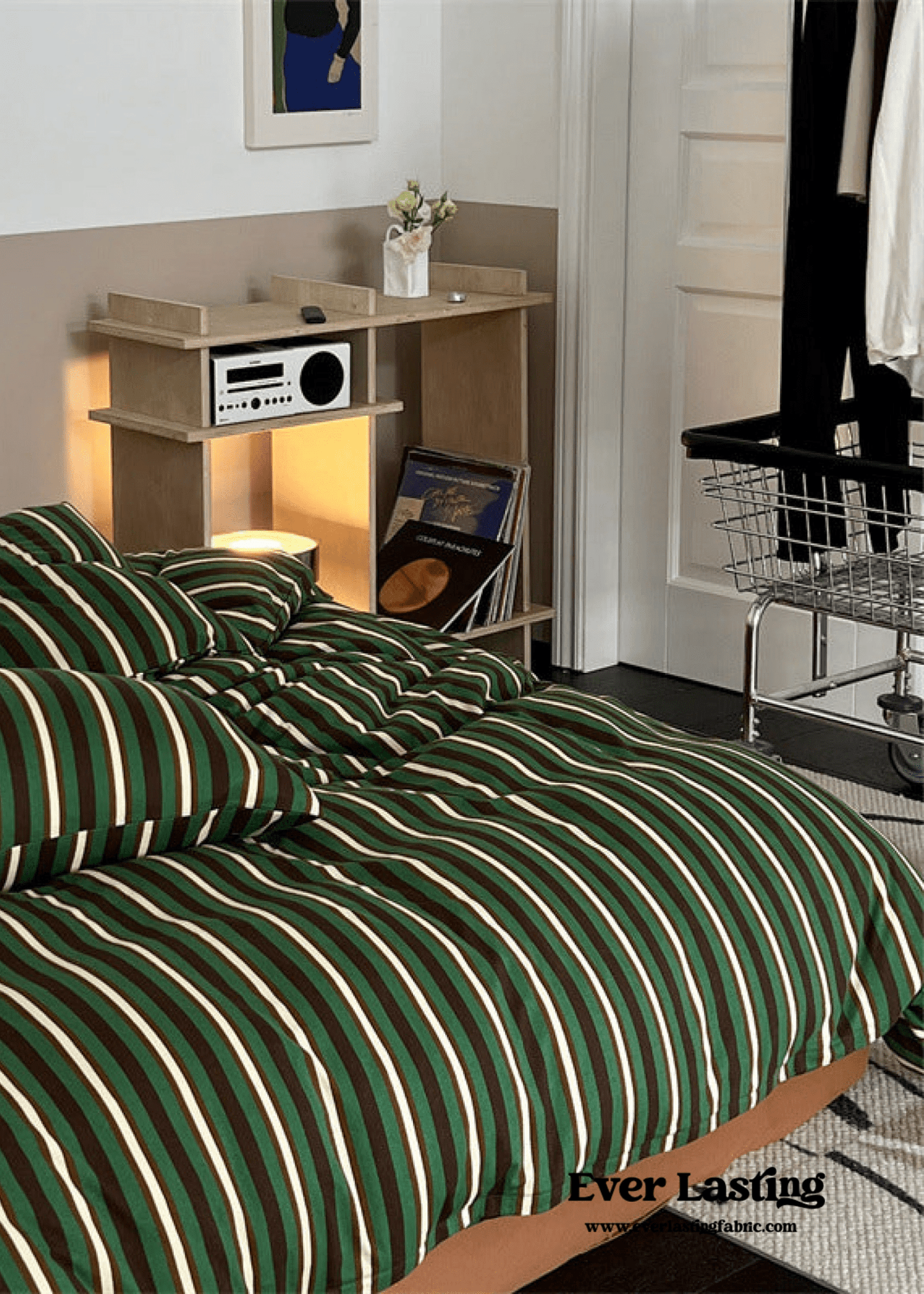 Jersey Knit Retro Stripe Bedding Set / Blue + Burgundy