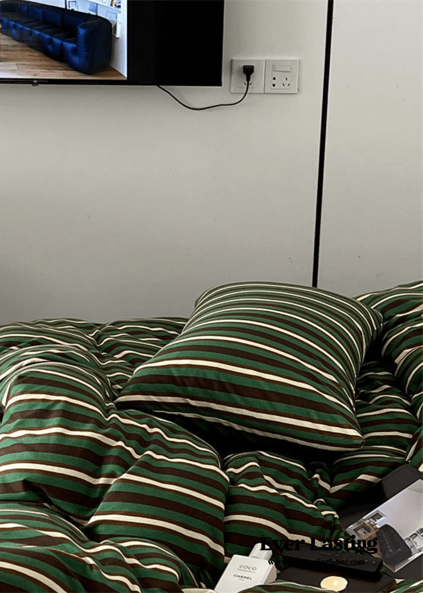 Jersey Knit Retro Stripe Bedding Set / Blue + Burgundy