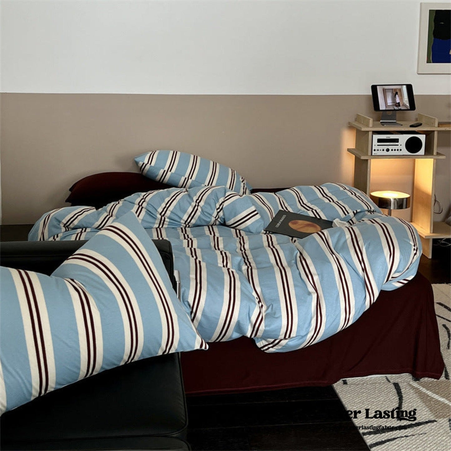 Jersey Knit Retro Stripe Bedding Set / Green + Brown