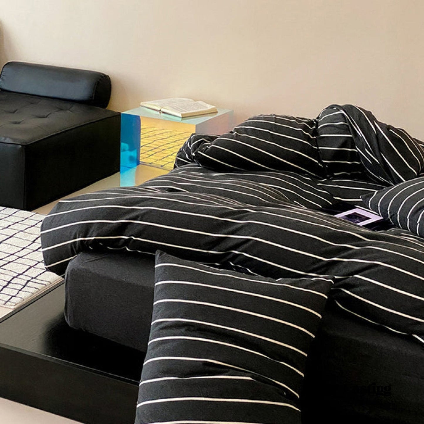 Jersey Knit Stripe Bedding Set / White Pink