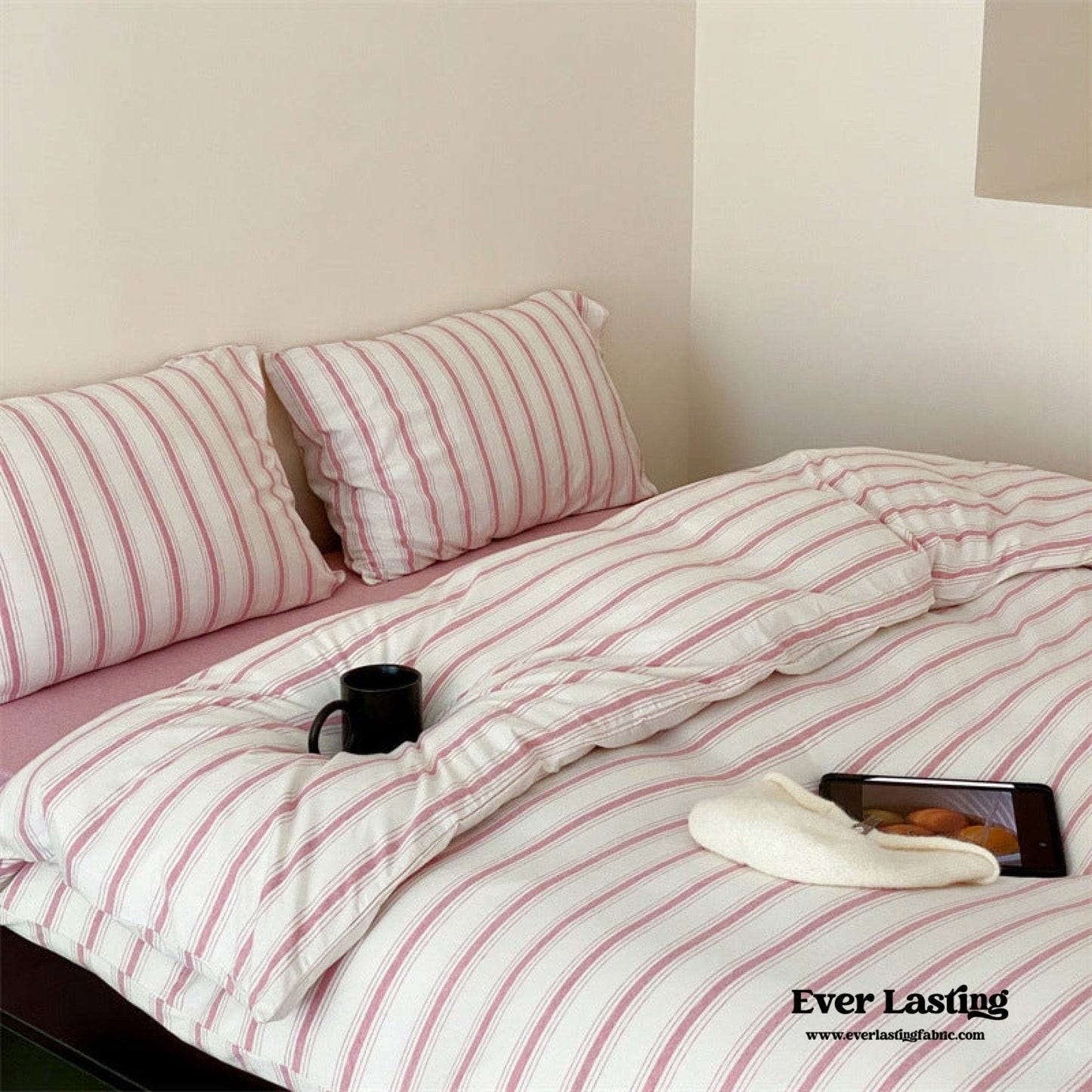 Jersey Knit Stripe Bedding Set / White Pink