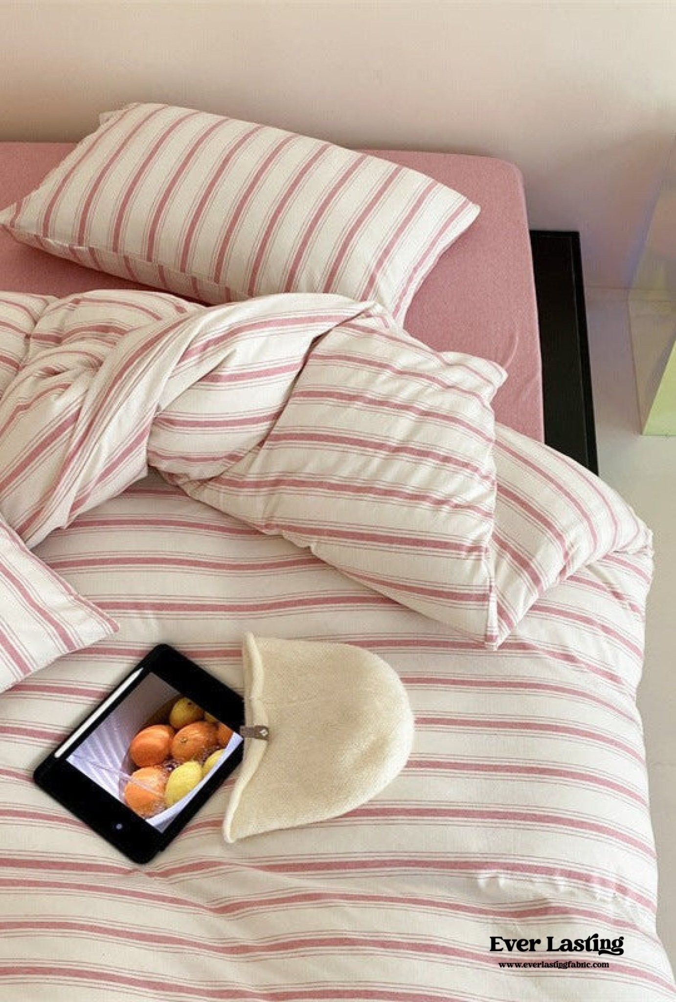 Jersey Knit Stripe Bedding Set / White Pink