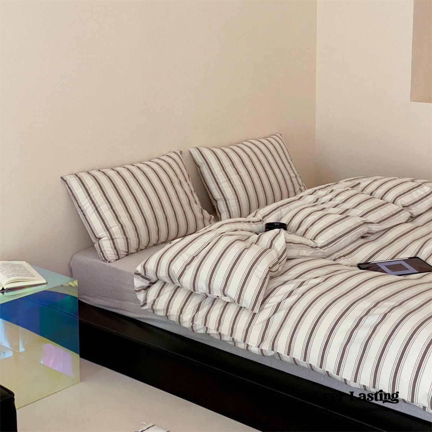 Jersey Knit Stripe Bedding Set / White Pink