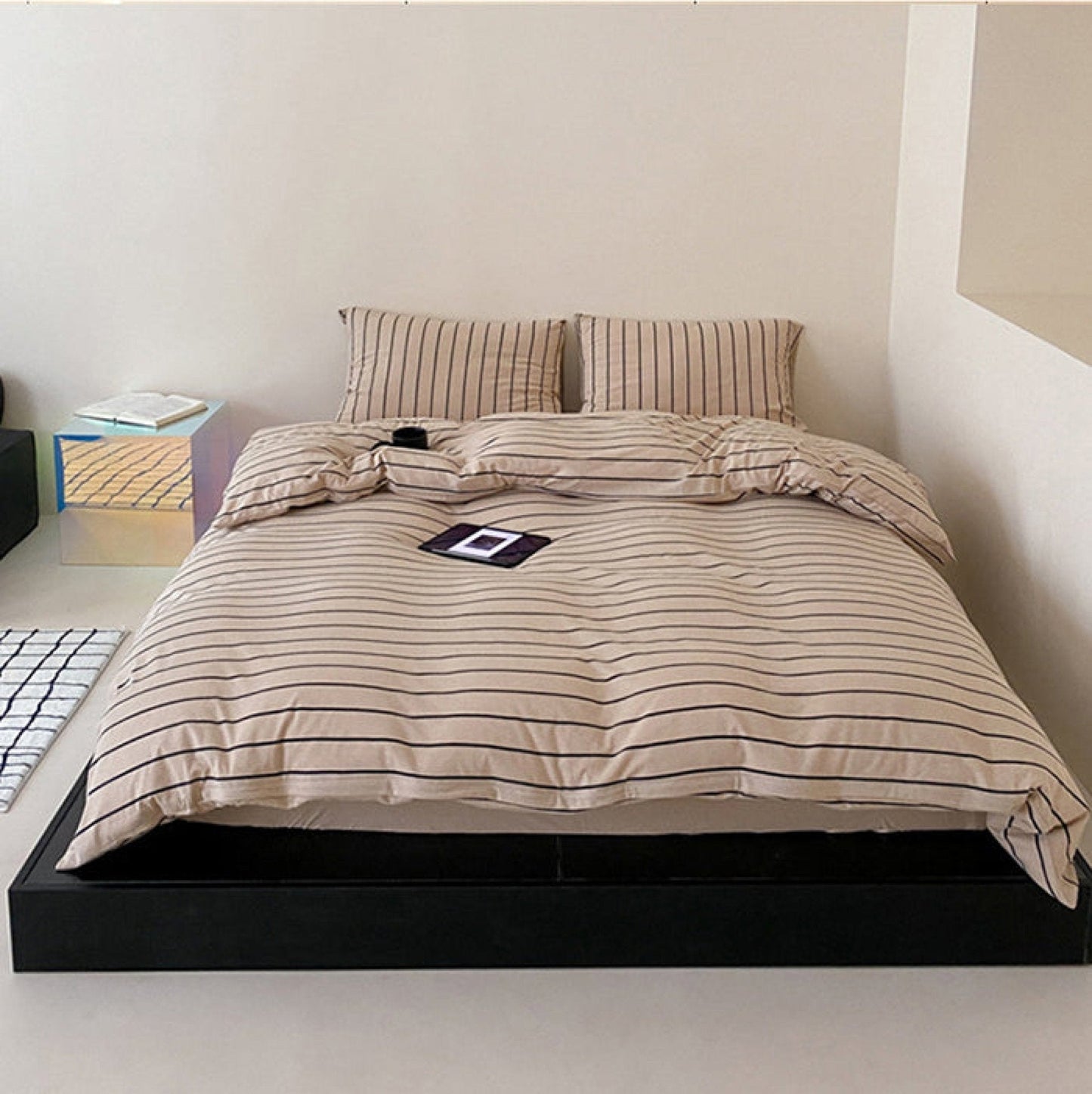 Jersey Knit Stripe Bedding Set / White Pink