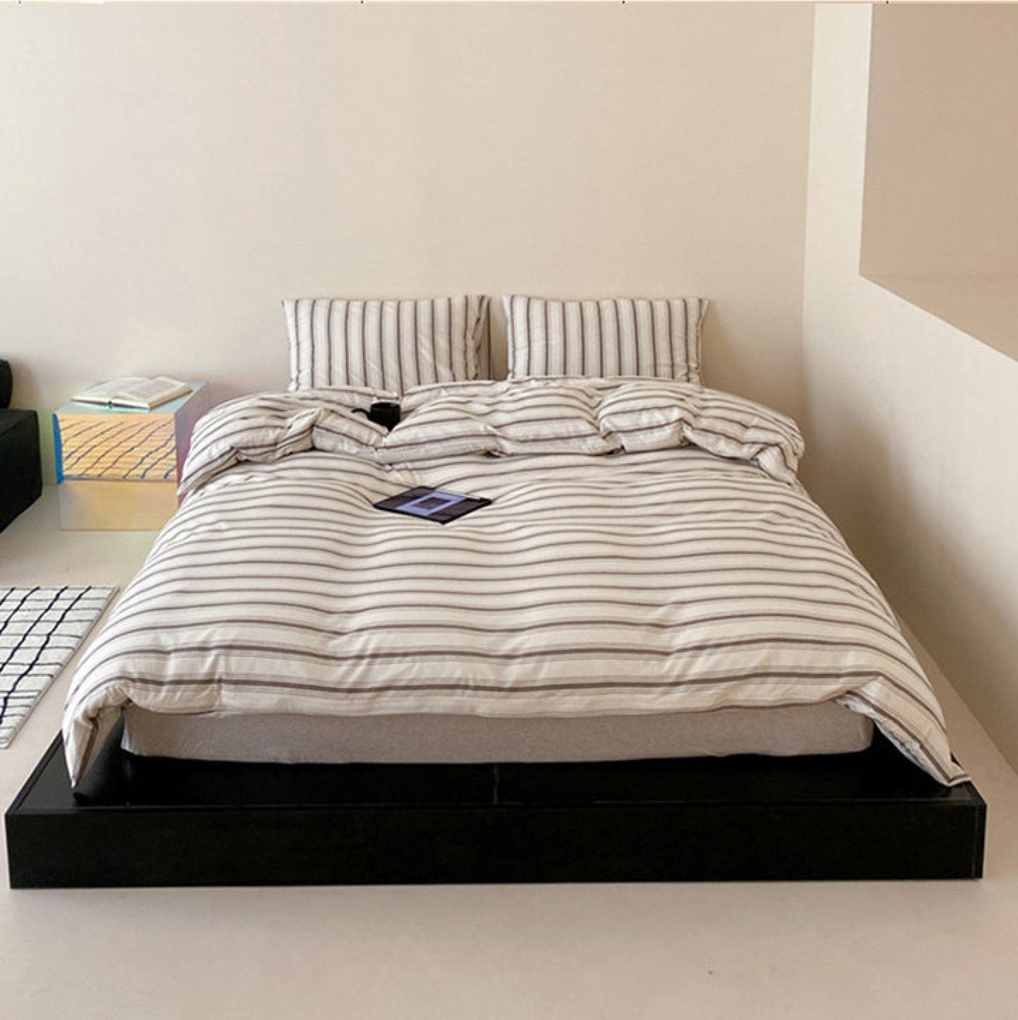 Jersey Knit Stripe Bedding Set / White Pink