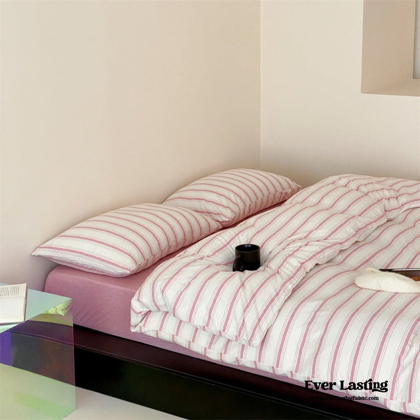 Jersey Knit Stripe Bedding Set / White Pink