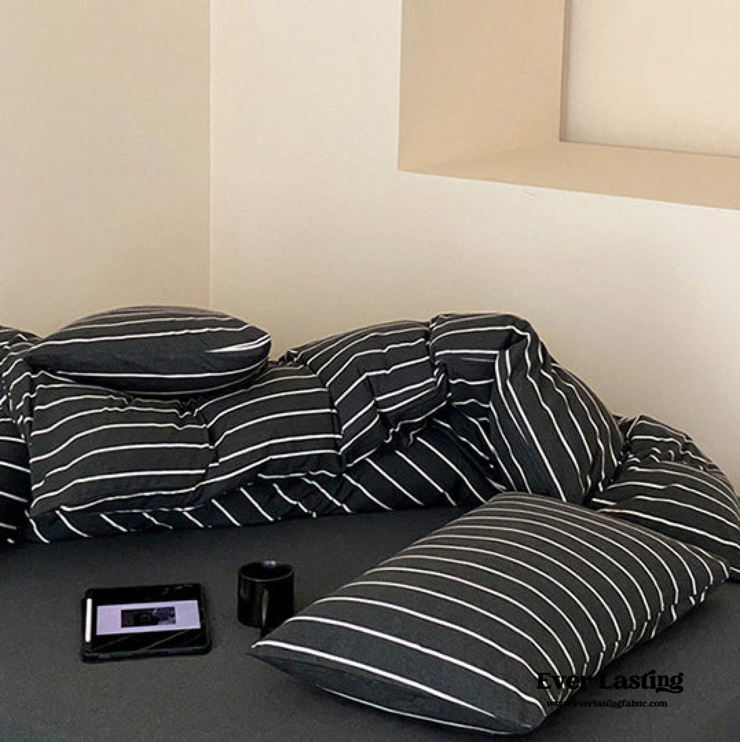 Jersey Knit Stripe Bedding Set / White Pink