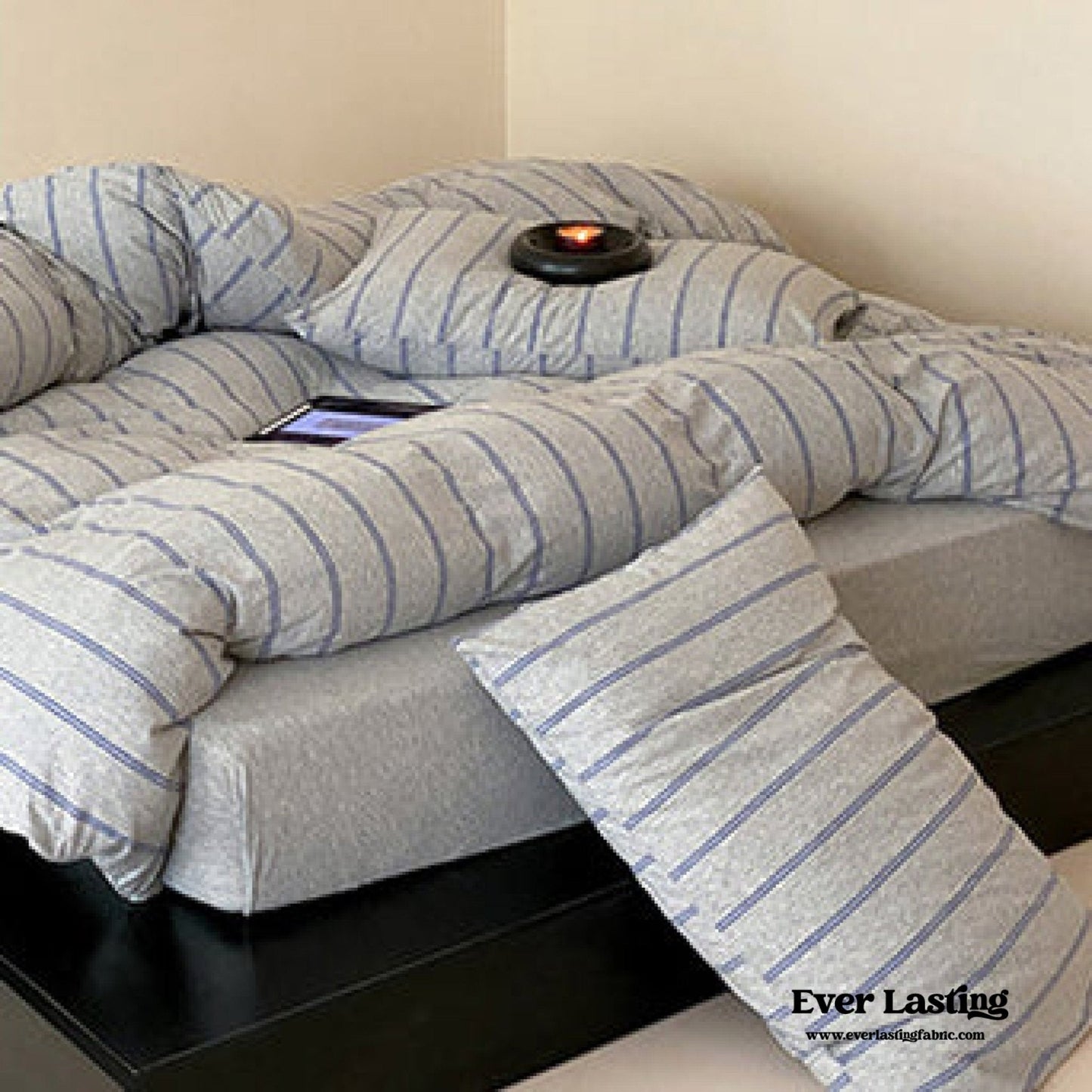 Jersey Knit Stripe Bedding Set / White Pink