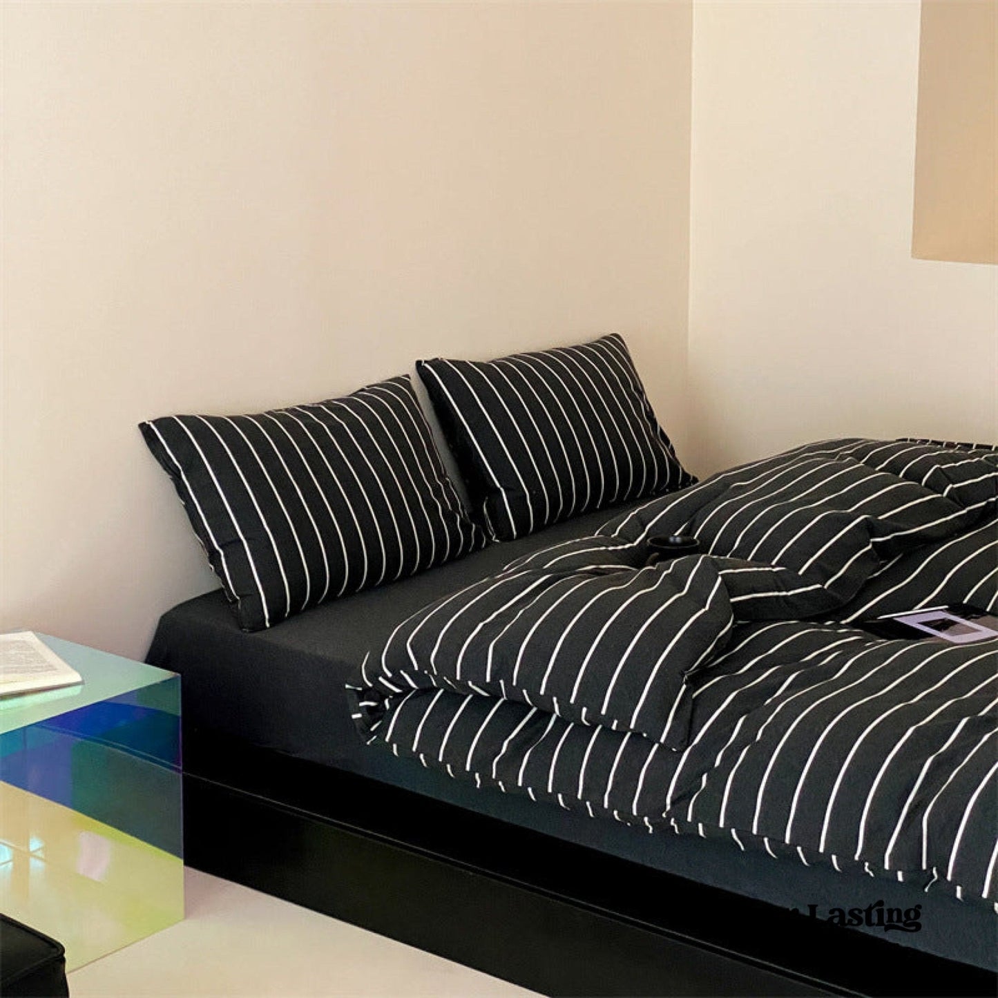 Jersey Knit Stripe Bedding Set / White Pink