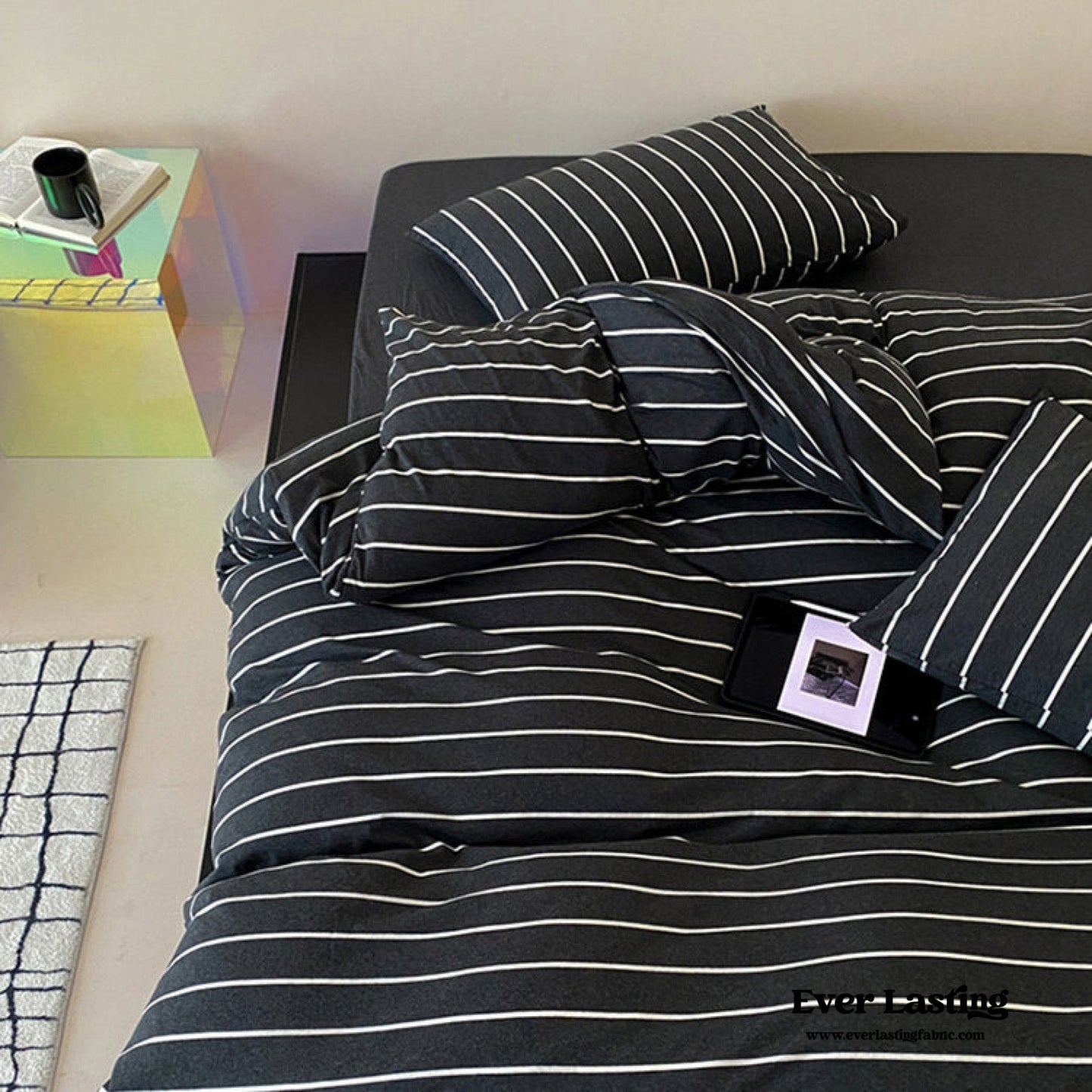 Jersey Knit Stripe Bedding Set / White Pink