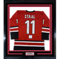 Framed Autographed/Signed Jordan Staal 35x39 Carolina Red Hockey Jersey Beckett BAS COA