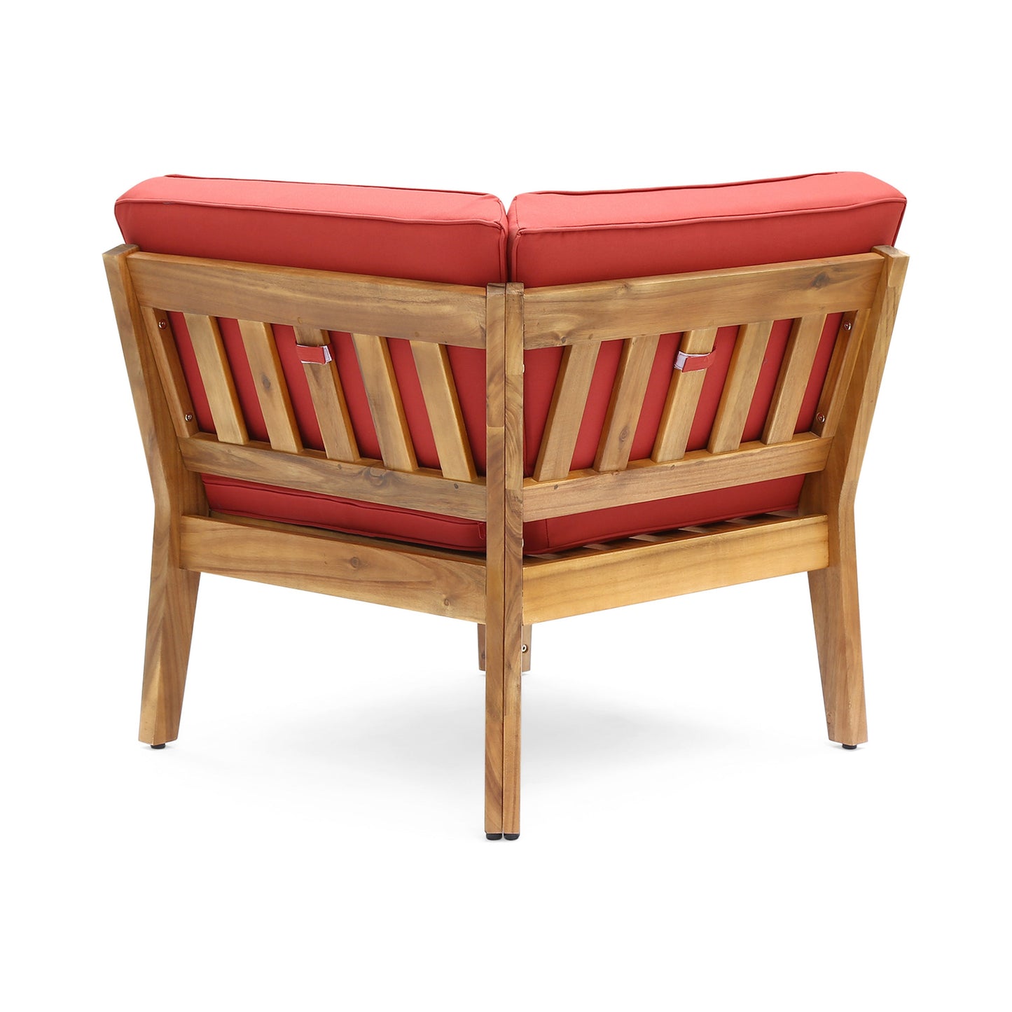 Grenada 5 Seater Acacia Wood Sectional Armless Sofa Set, Teak + Red