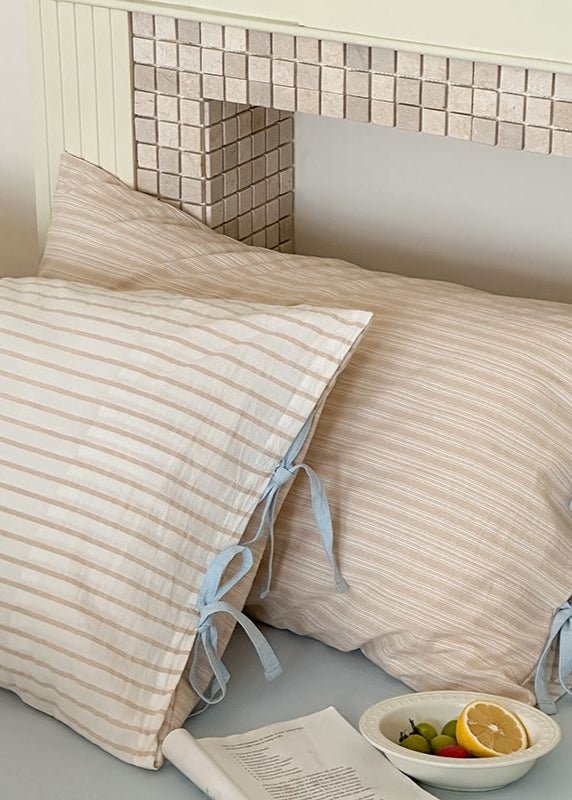 Josie Bow Tied Stripe Pillowcases / Cream