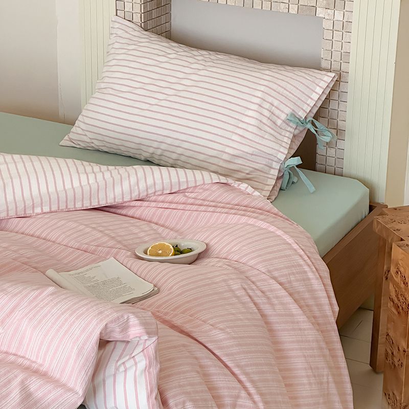 Josie Bow Tied Stripe Pillowcases / Cream