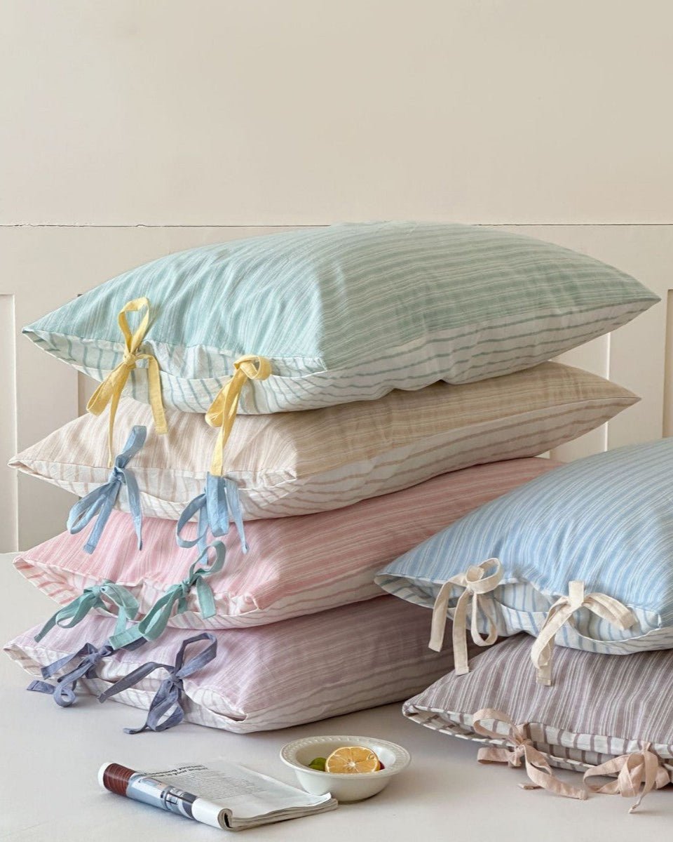 Josie Bow Tied Stripe Pillowcases / Cream