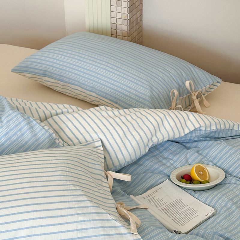 Josie Bow Tied Stripe Pillowcases / Blue