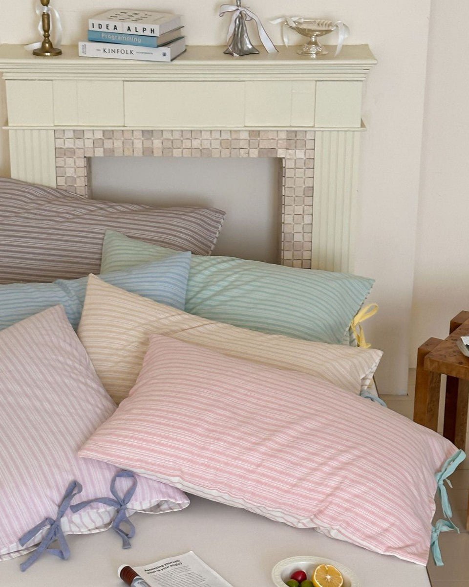 Josie Bow Tied Stripe Pillowcases / Cream