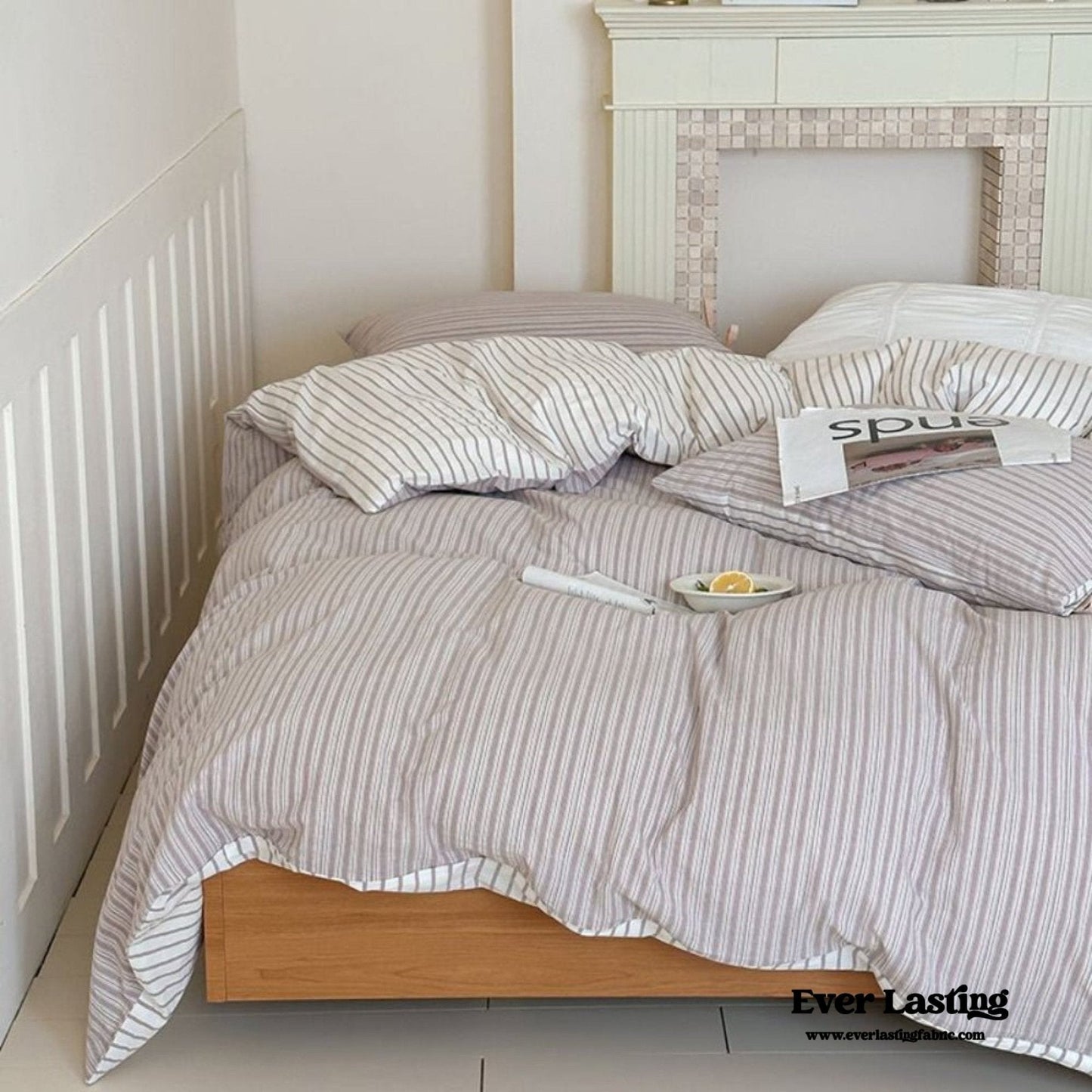 Josie Bow Tied Striped Bedding Set / Blue