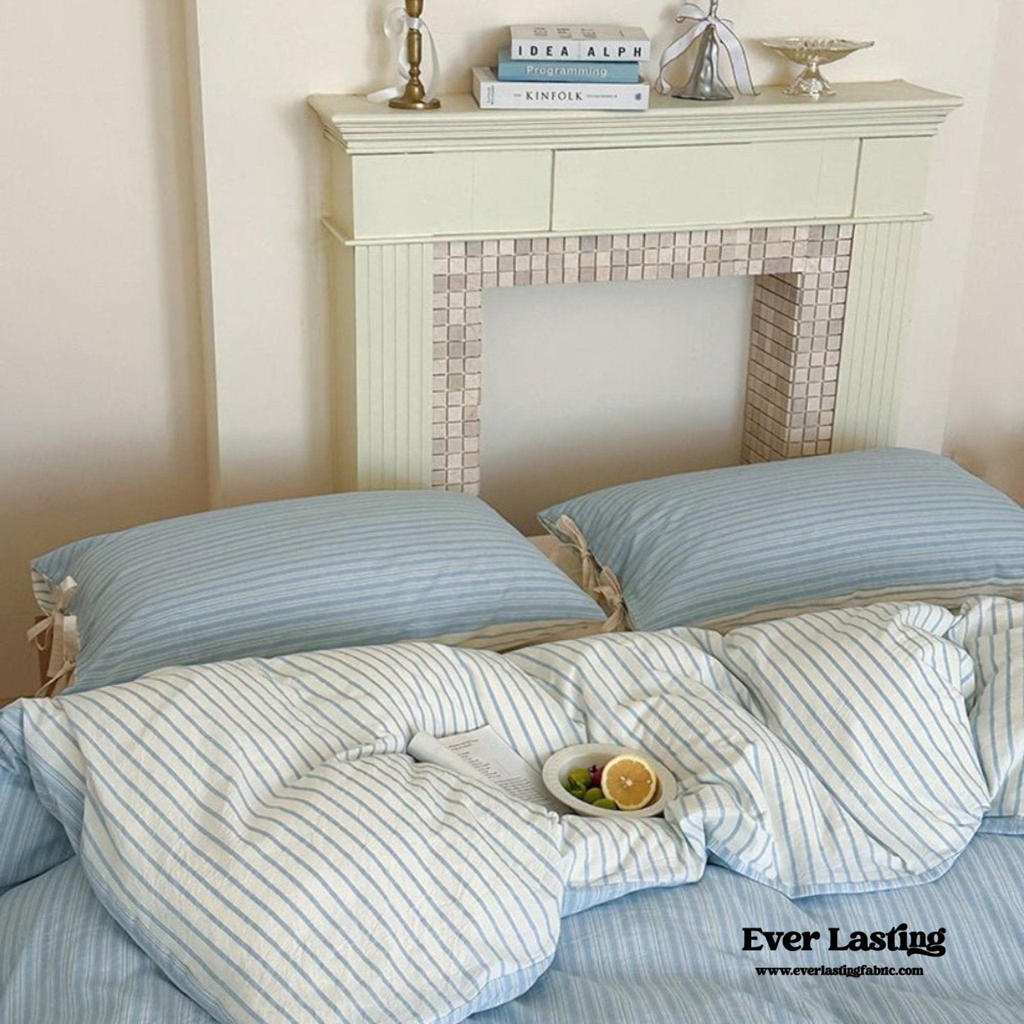 Josie Bow Tied Striped Bedding Set / Blue