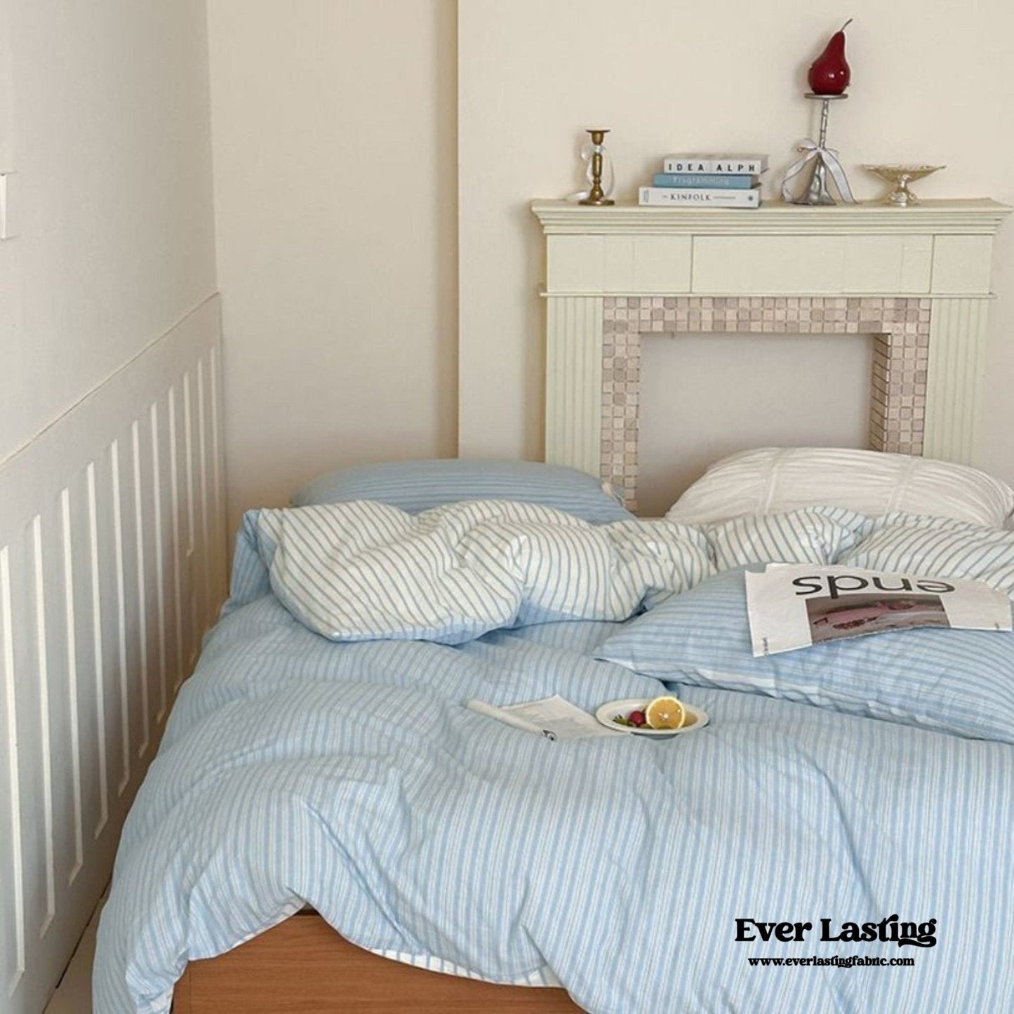 Josie Bow Tied Striped Bedding Set / Blue