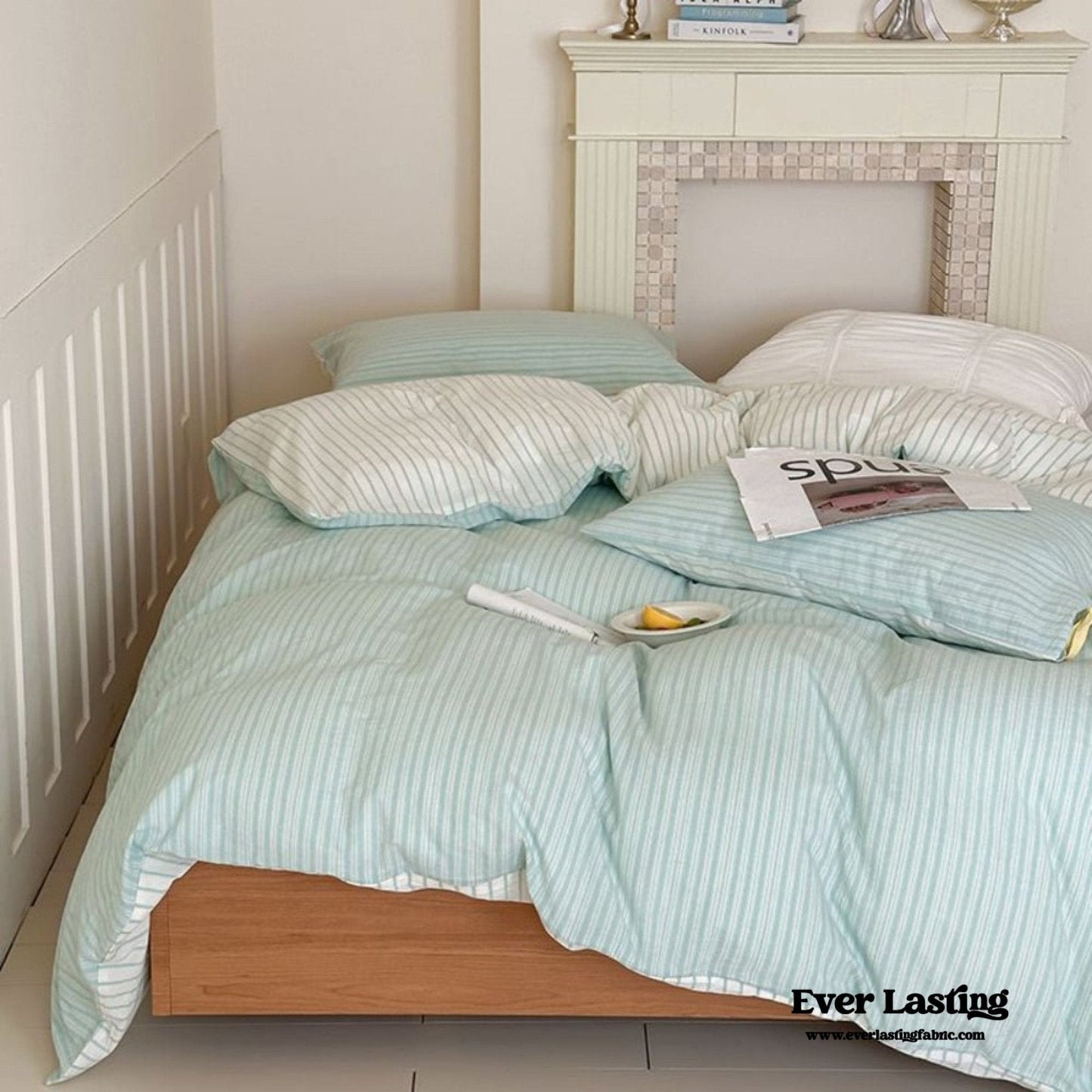 Josie Bow Tied Striped Bedding Set / Cream