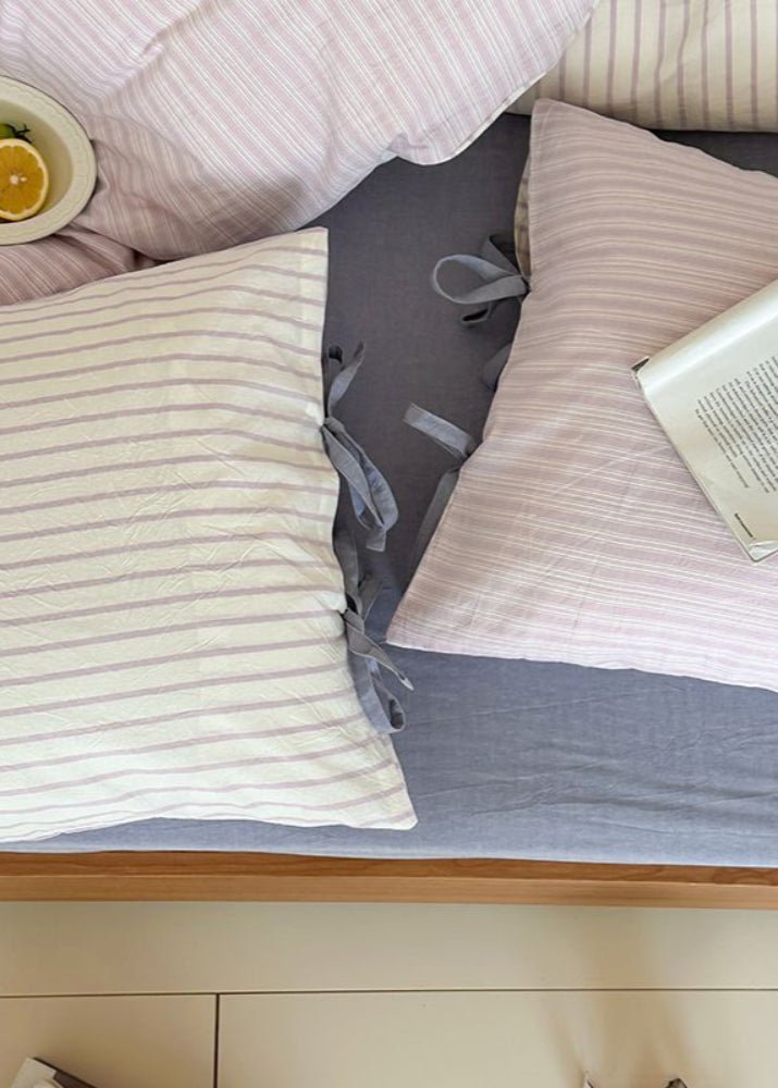 Josie Bow Tied Striped Bedding Set / Green