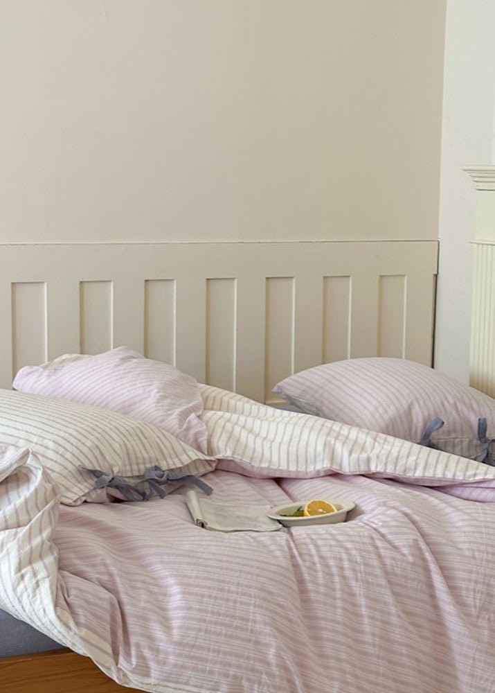 Josie Bow Tied Striped Bedding Set / Green
