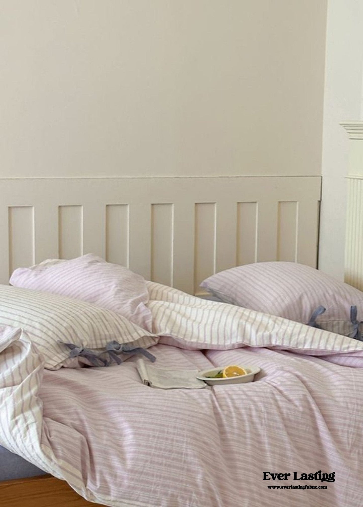 Josie Bow Tied Striped Bedding Set / Pink