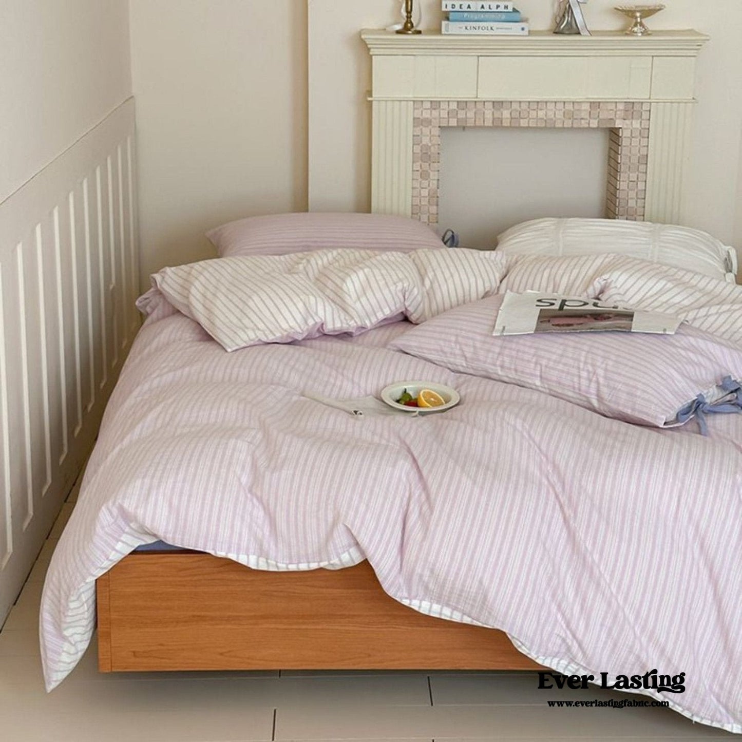 Josie Bow Tied Striped Bedding Set / Pink
