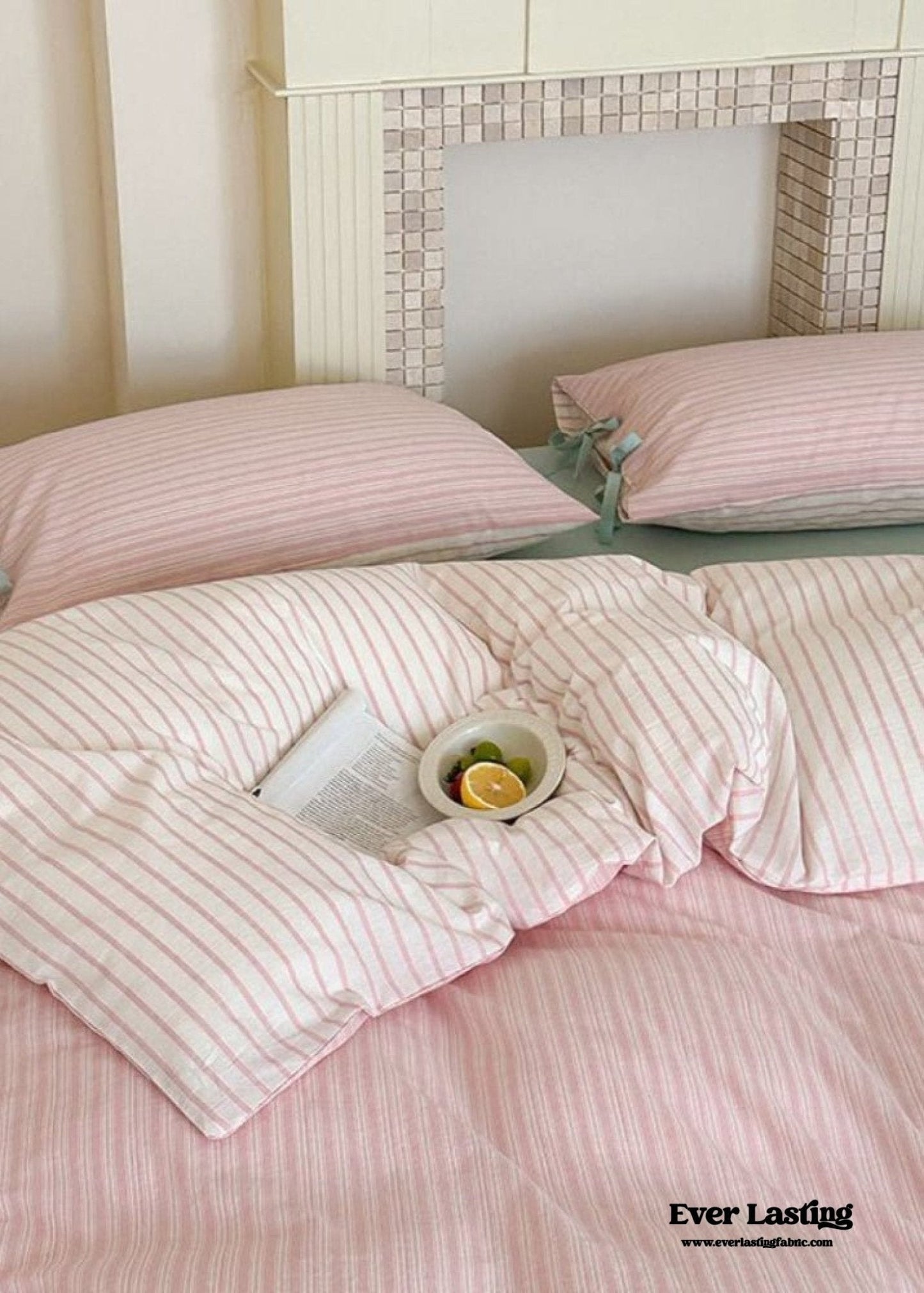 Josie Bow Tied Striped Bedding Set / Pink