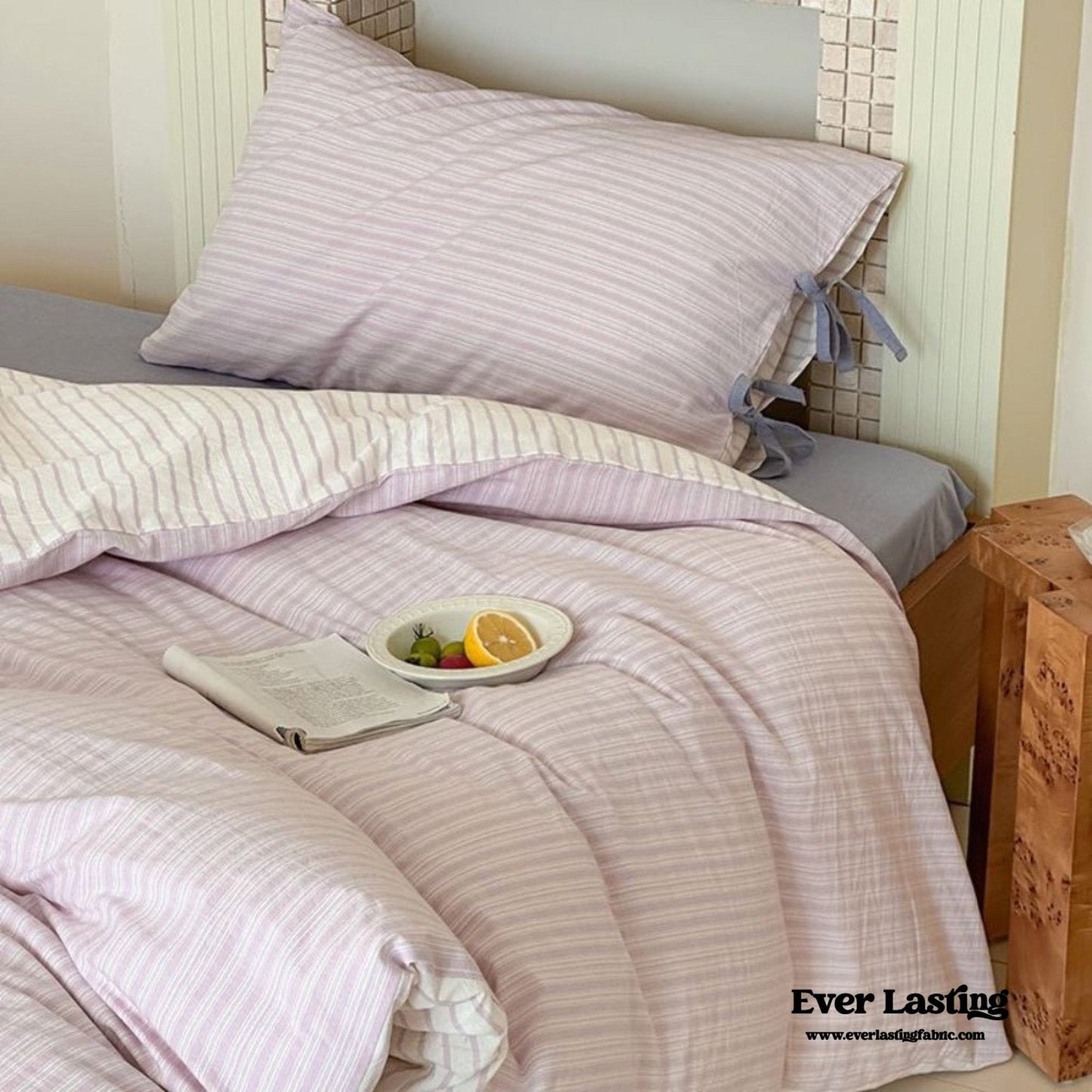 Josie Bow Tied Striped Bedding Set / Pink