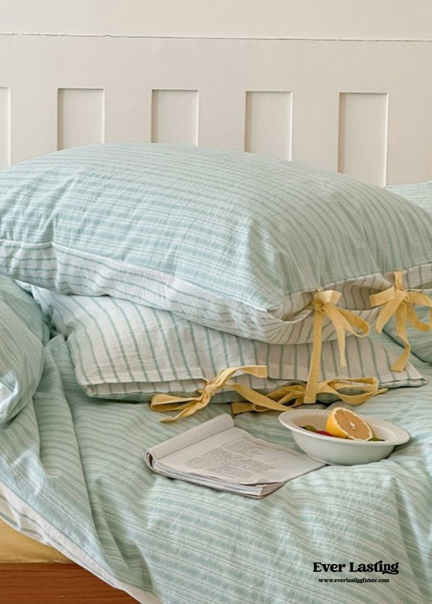 Josie Bow Tied Striped Bedding Set / Purple