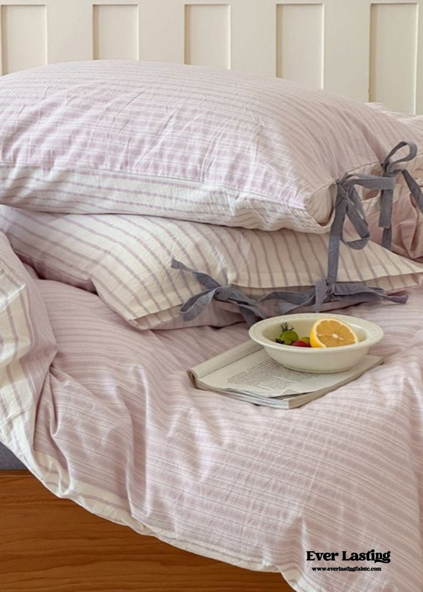 Josie Bow Tied Striped Bedding Set / Purple