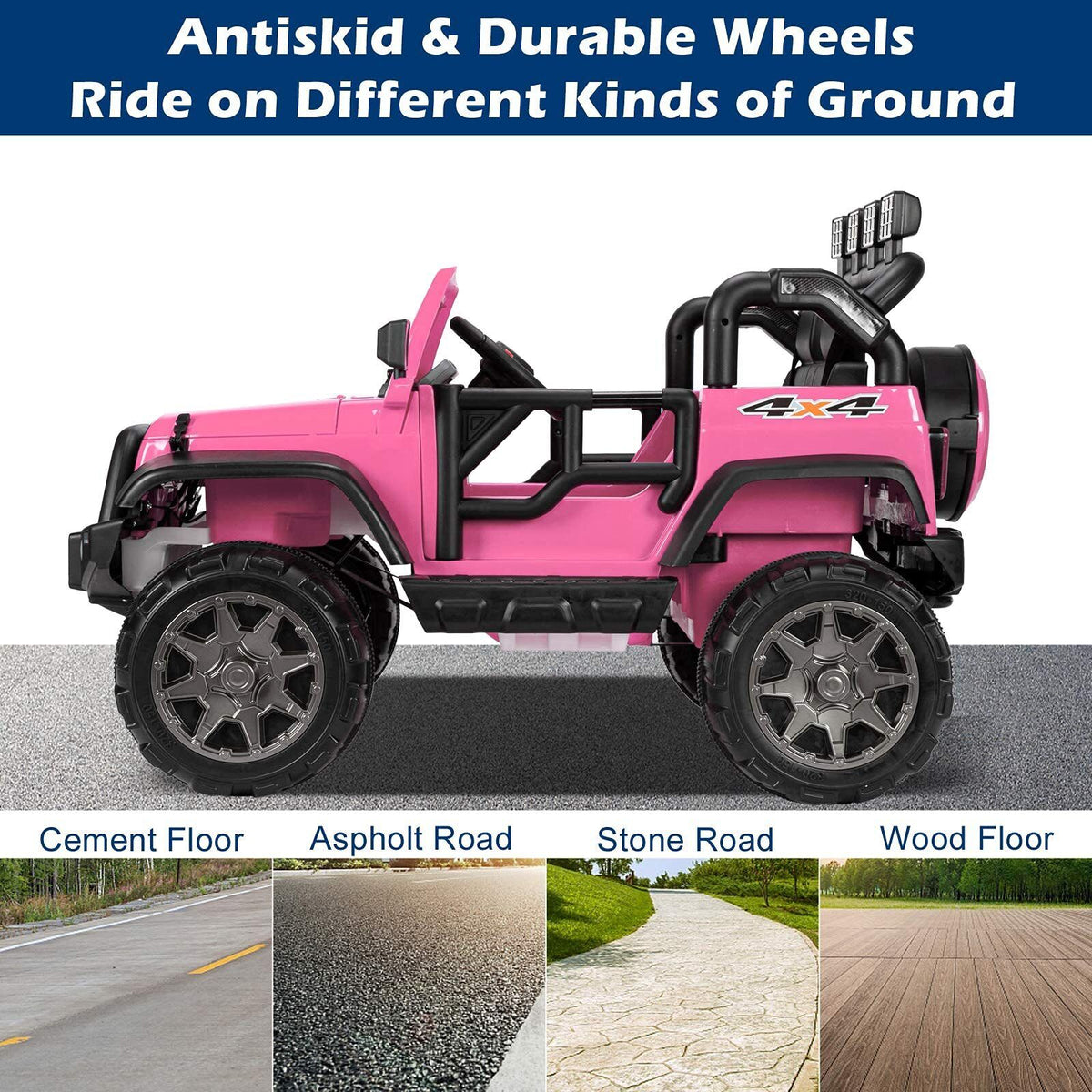 JOYMOR 12V 2-Seater Ride On Truck for Kids with Remote Control, MP3 Player, LED Lights, and Horn