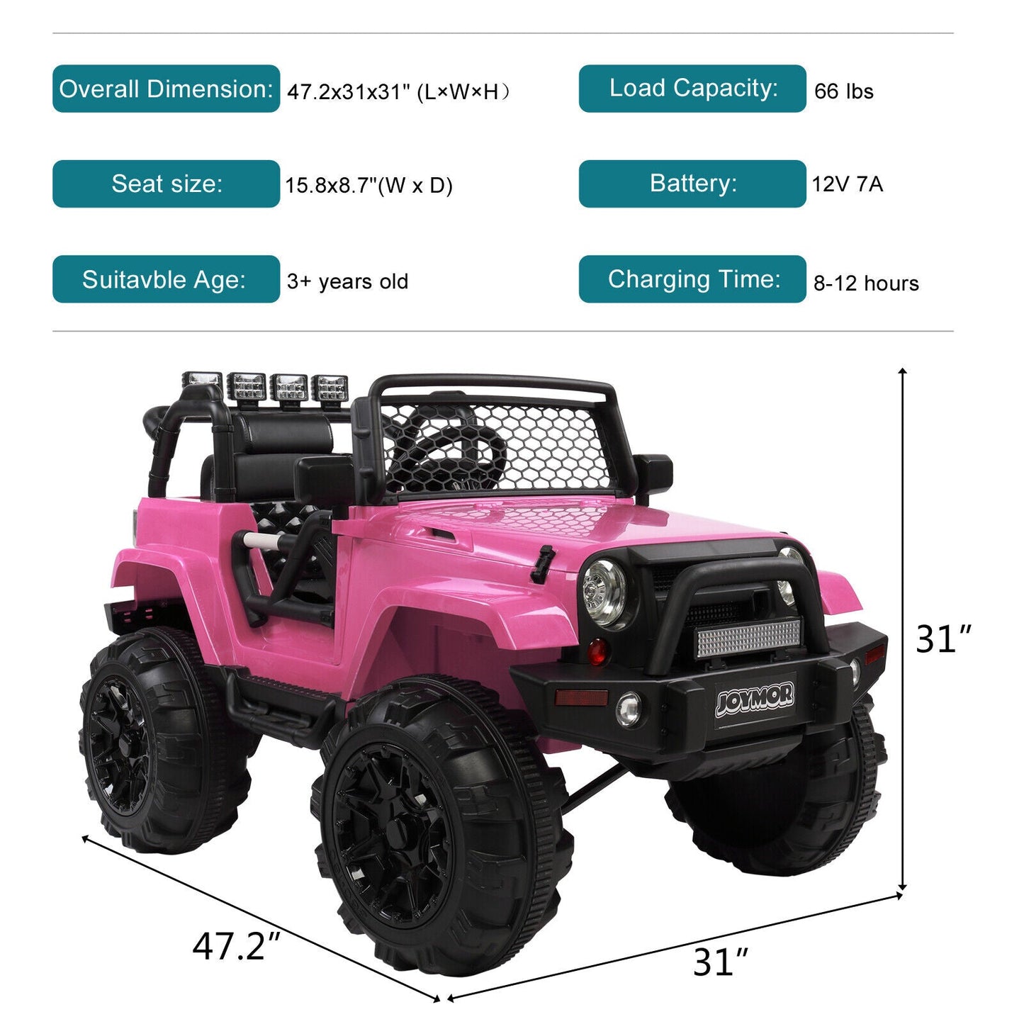 JOYMOR 12V Kids Ride on Truck with Remote Control, Spring Suspension, Music, and Horn