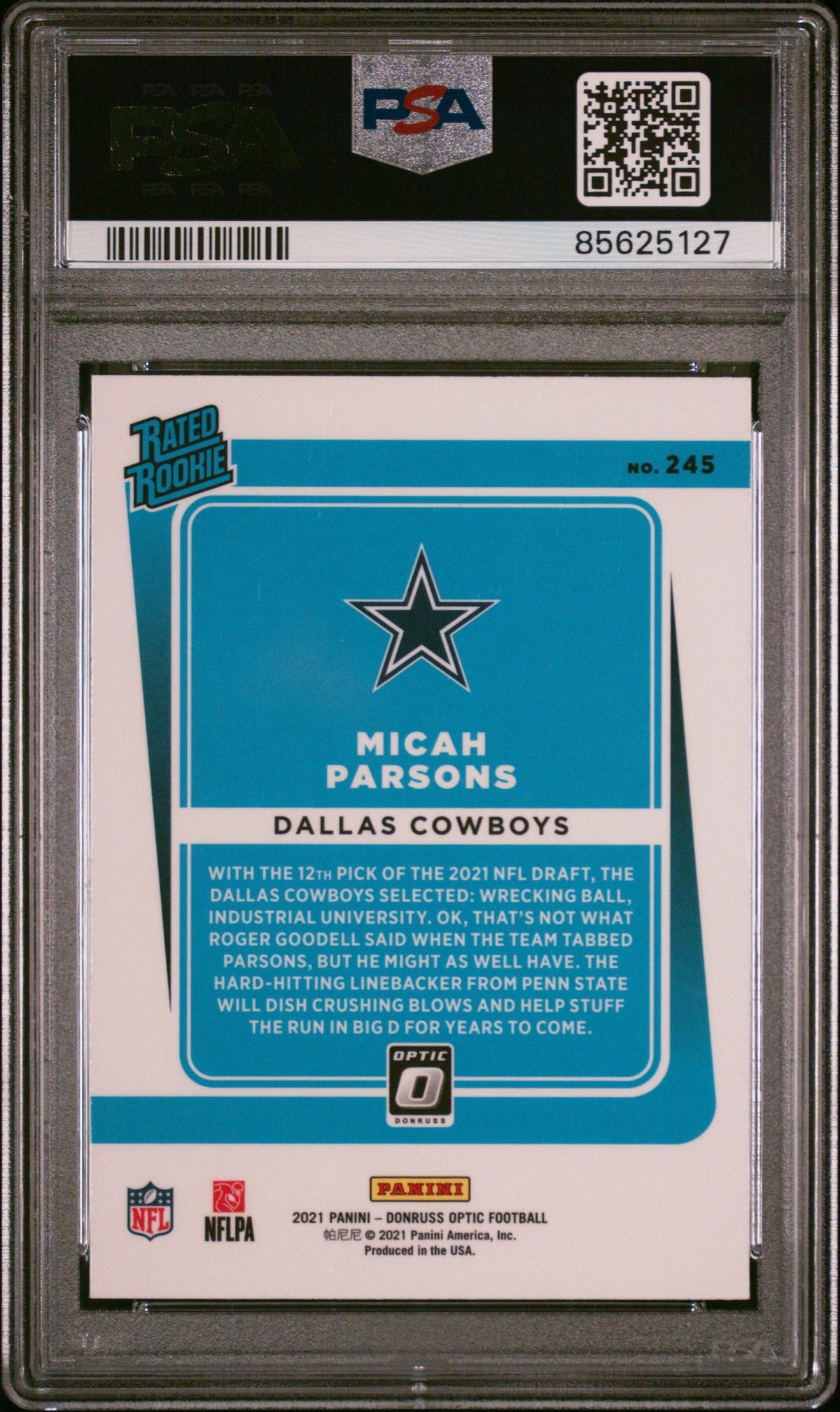 Graded 2021 Panini Donruss Optic Micah Parsons #245 Rookie RC Football Card PSA 9 Mint